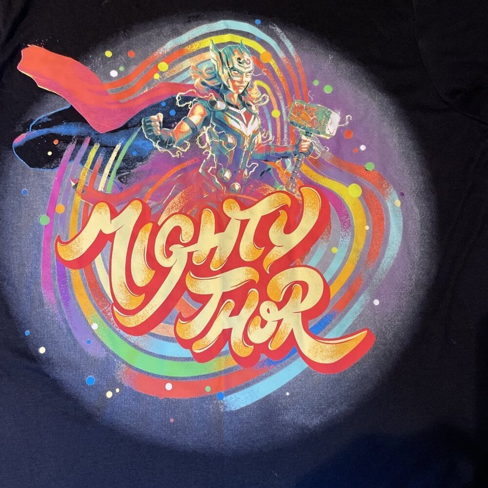 Marvel Jane Foster Mighty Thor Tee Womens XL Love and Thunder Graphic Black NEW